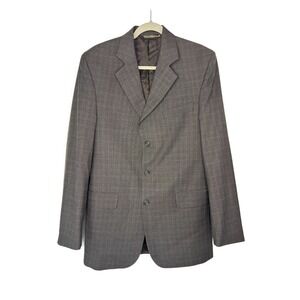 Jack Victor Men's 42L Gray Plaid Super 100s Italian Wool Sport Coat Blazer